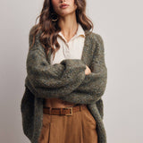 Chunky Soft-Touch Knit Cardigan in Olive – 1