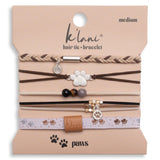 Paws hair tie bracelet set in natural tones with silver paw print charms