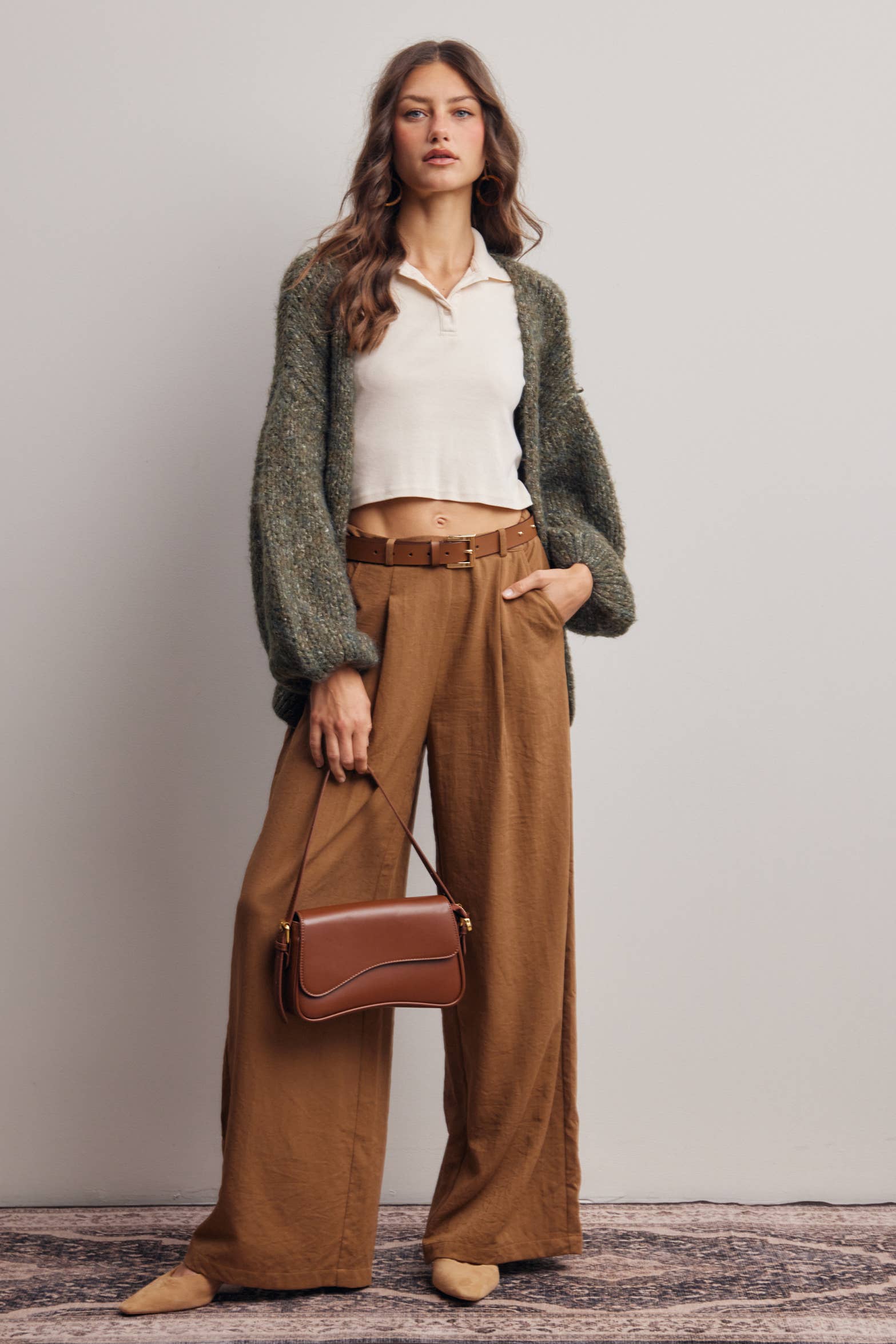 Chunky Soft-Touch Knit Cardigan in Olive – 9