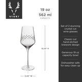 Hand-Etched Crystal Wine Glass Set – 19 oz Lead-Free Wine Glasses (Set of 2)
