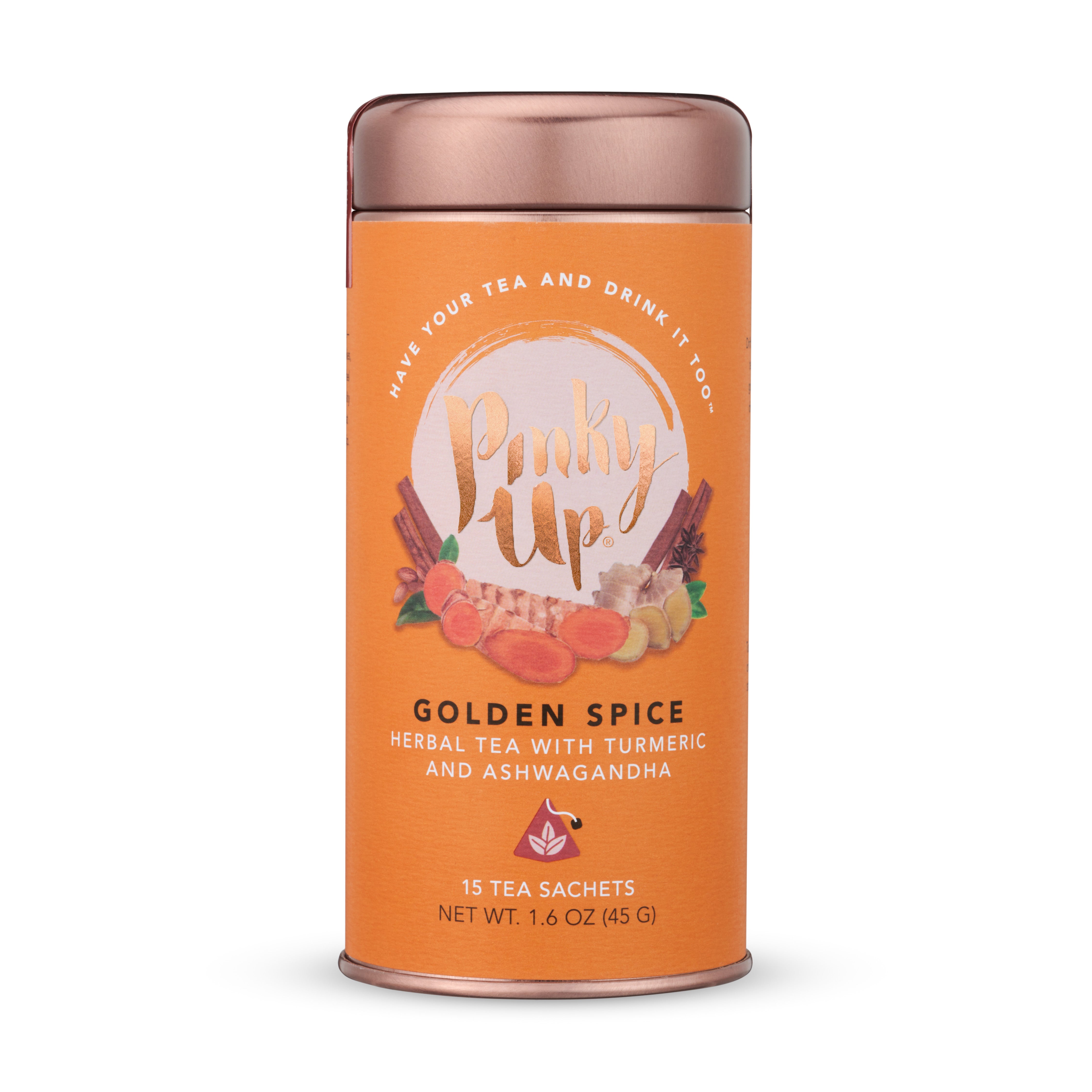 Pinky Up Golden Spice Herbal Tea, Compostable Pyramid Sachets, 15 Ct