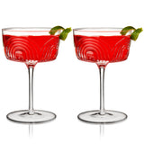 Viski Beau Crystal Cocktail Coupes, Art Deco Lead-Free Crystal, Set of 2, 7.5 oz