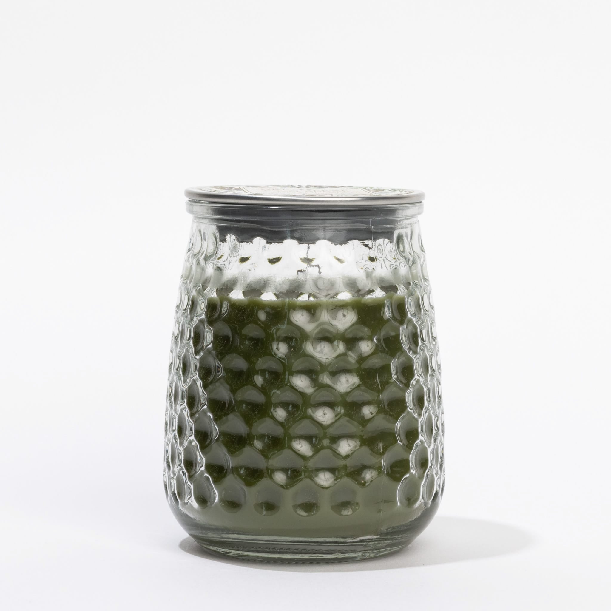 Greenleaf Silver Spruce Signature Candle in hobnail glass jar