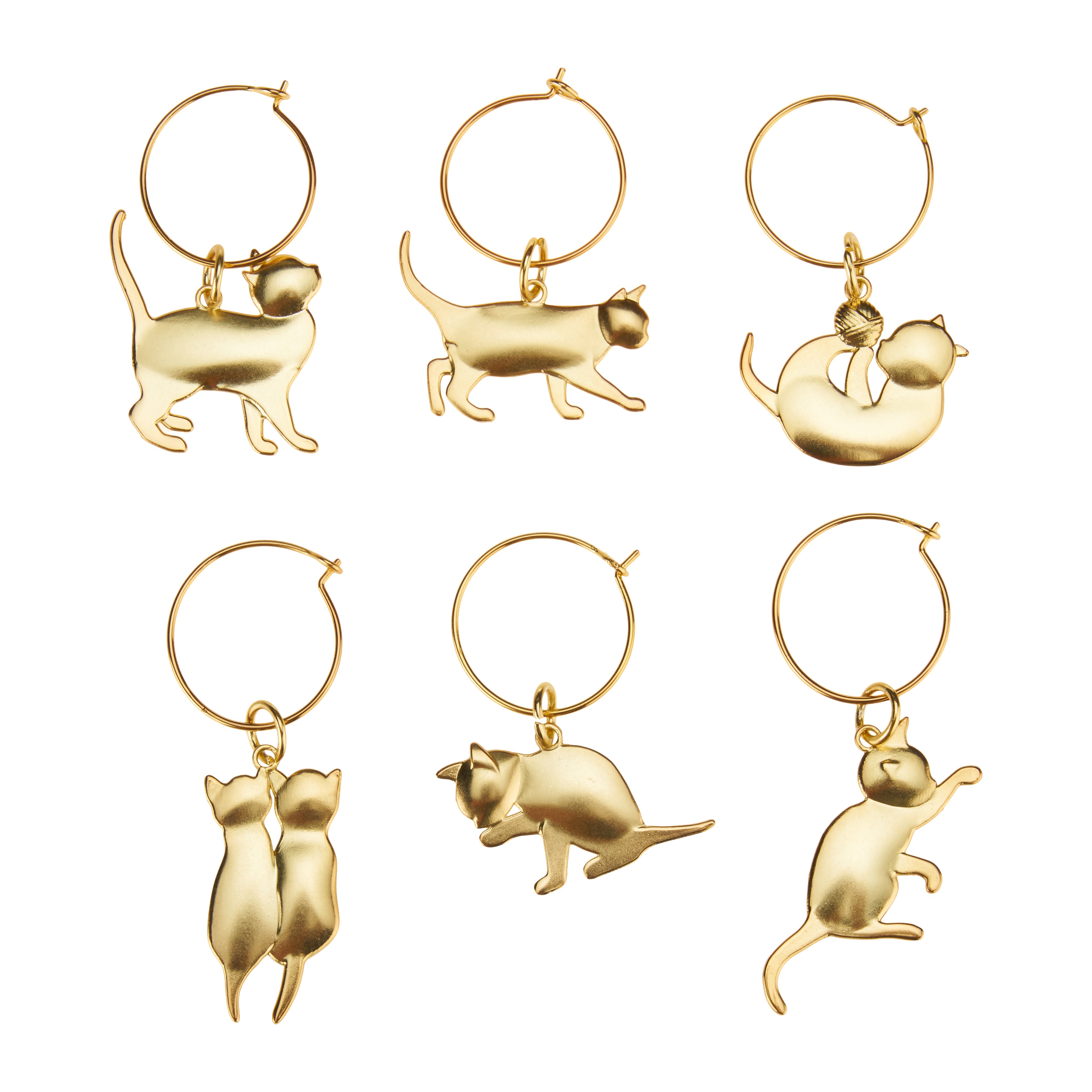 Twine Cat Lovers Gold Wine Charms, Set of 6