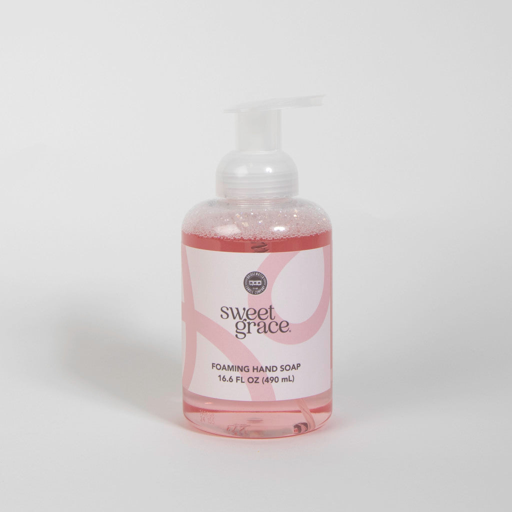 Bridgewater Sweet Grace foaming hand soap in a clear pump bottle, 16.6 fl oz, on a white background