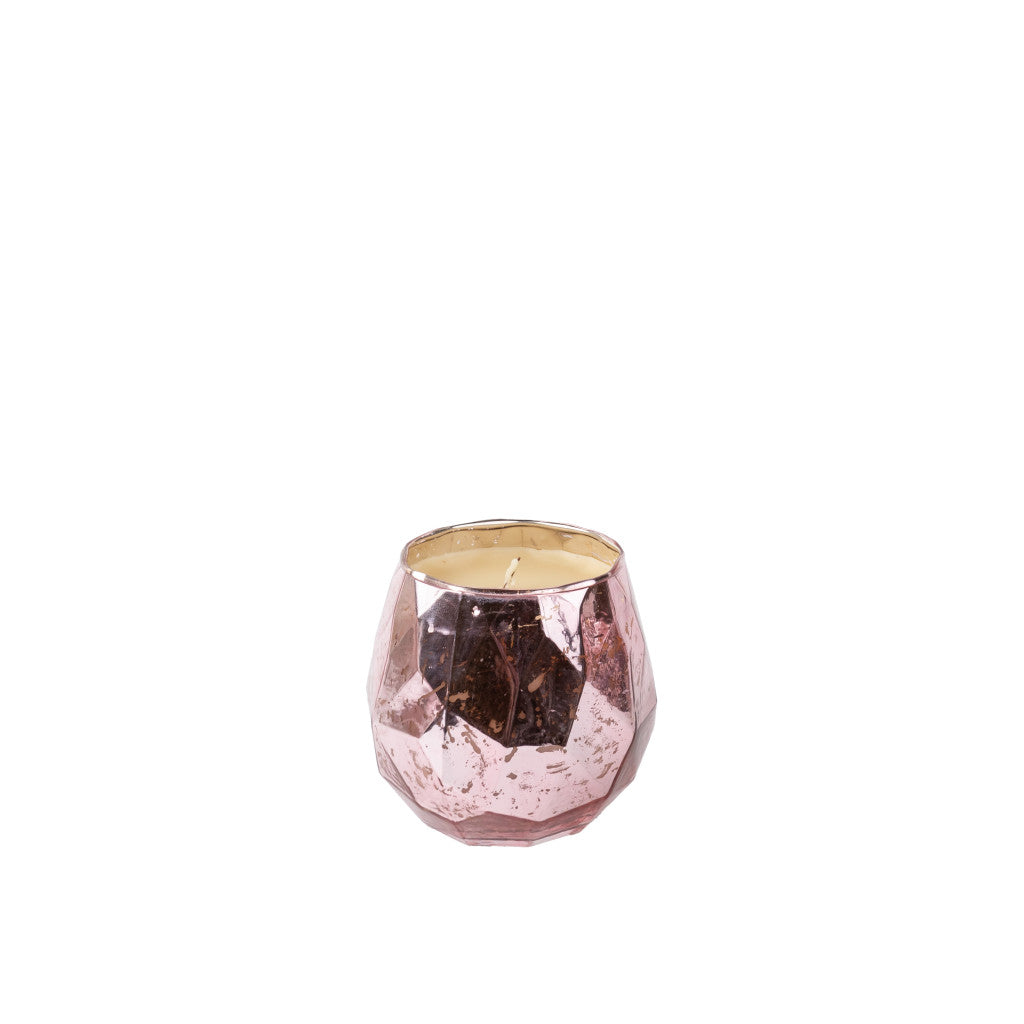 Bridgewater Sweet Grace candle in a faceted metallic pink jar with cream soy-blend wax, on a white background