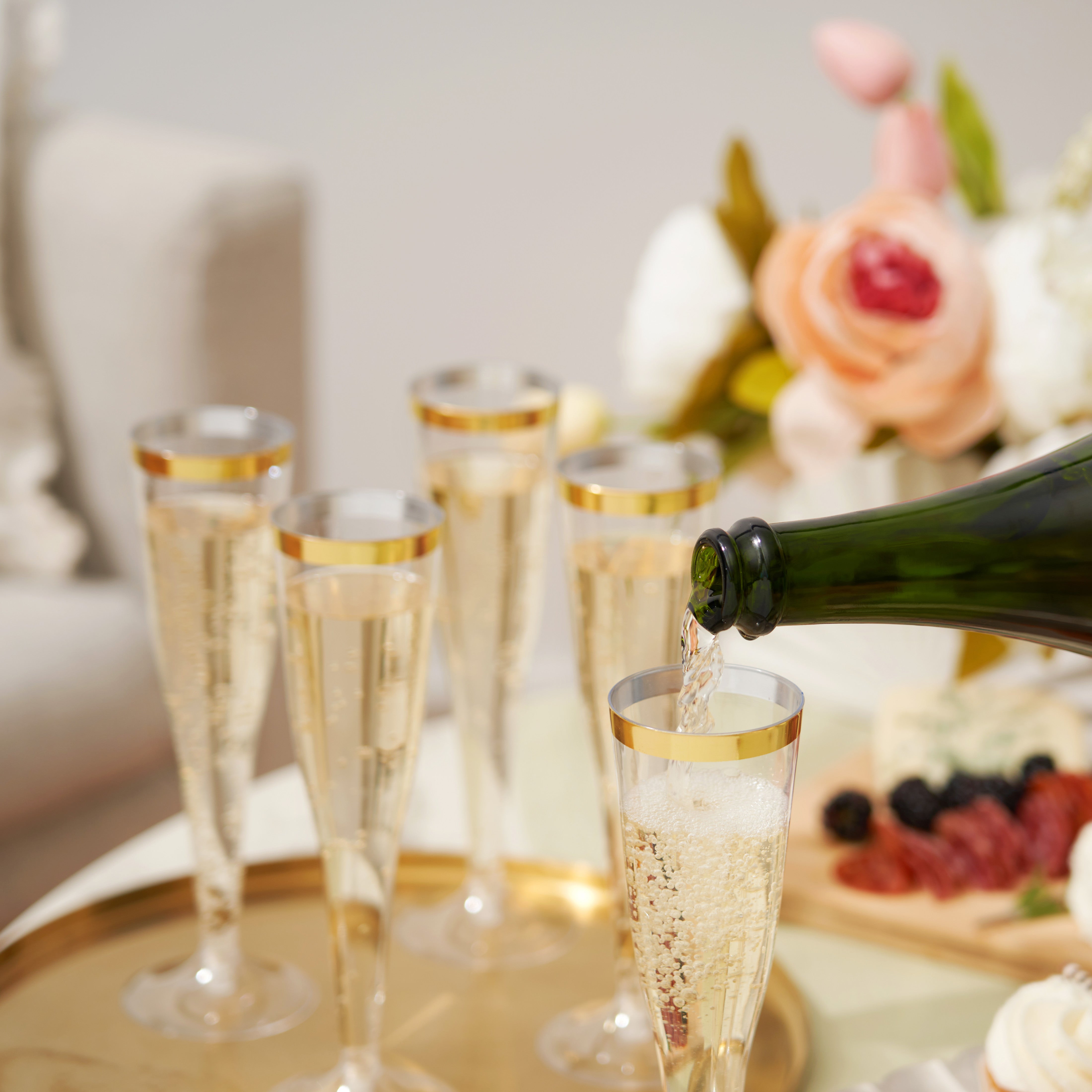 True Gold-Rimmed Plastic Champagne Flutes