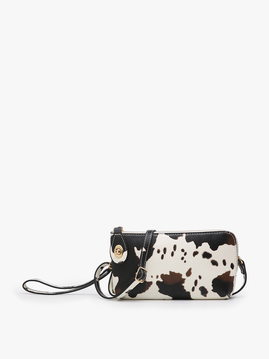 Kendall Cow Print Crossbody Wristlet angled view
