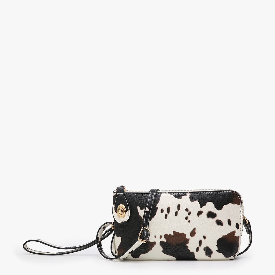 Kendall Cow Print Crossbody Wristlet angled view