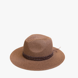 Mary Straw Fedora with vegan leather chain band in Brown
