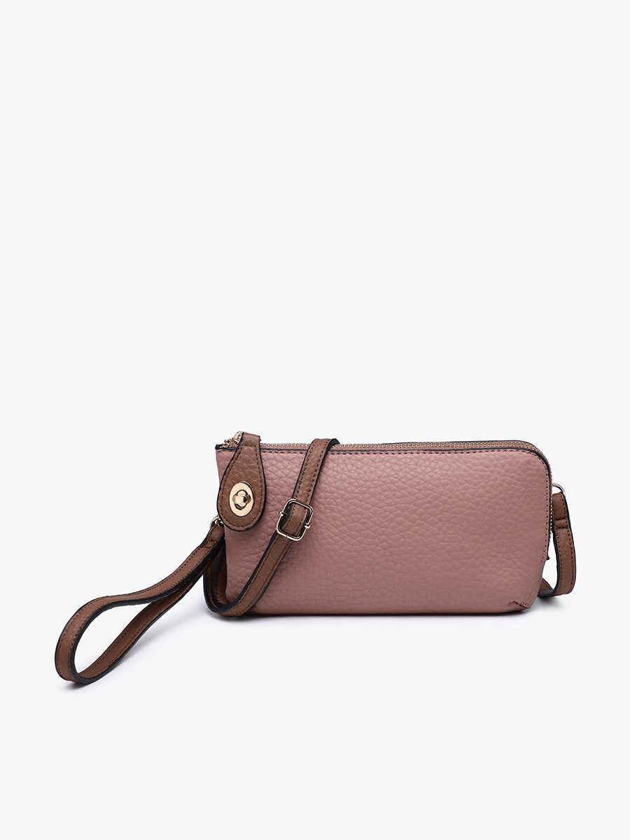 Kendall Vegan Crossbody Wristlet in Dusty Rosewood and Brown