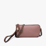 Kendall Vegan Crossbody Wristlet in Dusty Rosewood and Brown