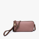 Kendall Vegan Crossbody Wristlet in Dusty Rosewood and Brown