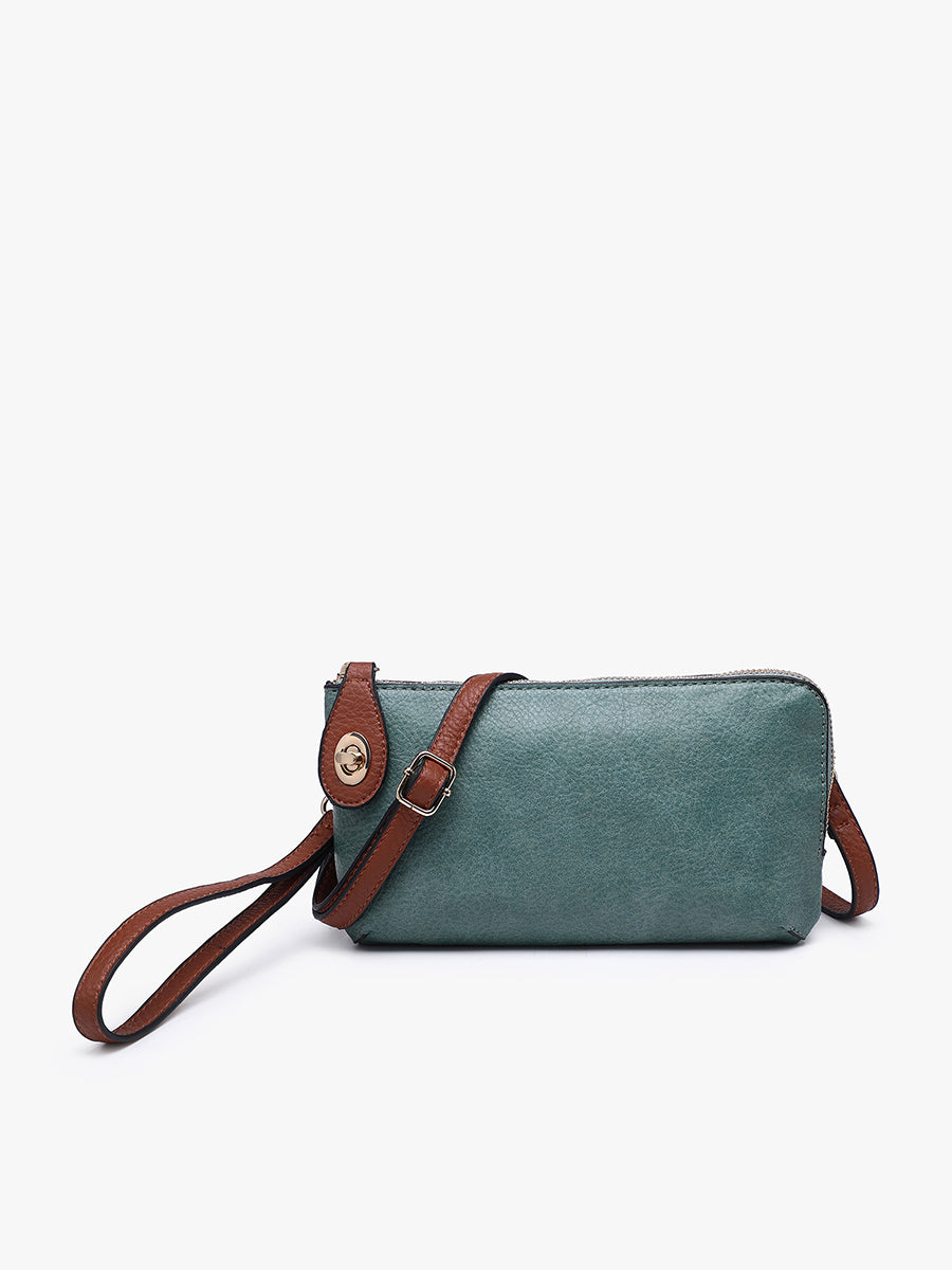 Kendall Vegan Crossbody Wristlet in Teal and Brown