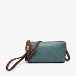 Kendall Vegan Crossbody Wristlet in Teal and Brown