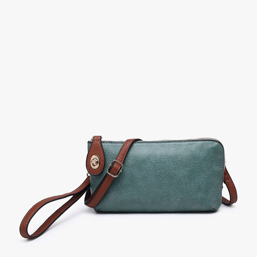 Kendall Vegan Crossbody Wristlet in Teal and Brown