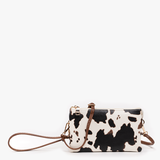 Riley Cow Print Crossbody Wristlet in White