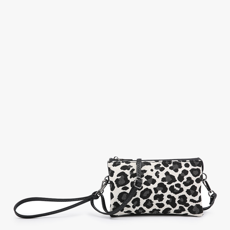 Riley Canvas Leopard Print Crossbody in Grey