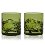 Green Crystal Rocks Glass Set – Hand-Cut Lead-Free Whiskey Tumblers (Set of 2)