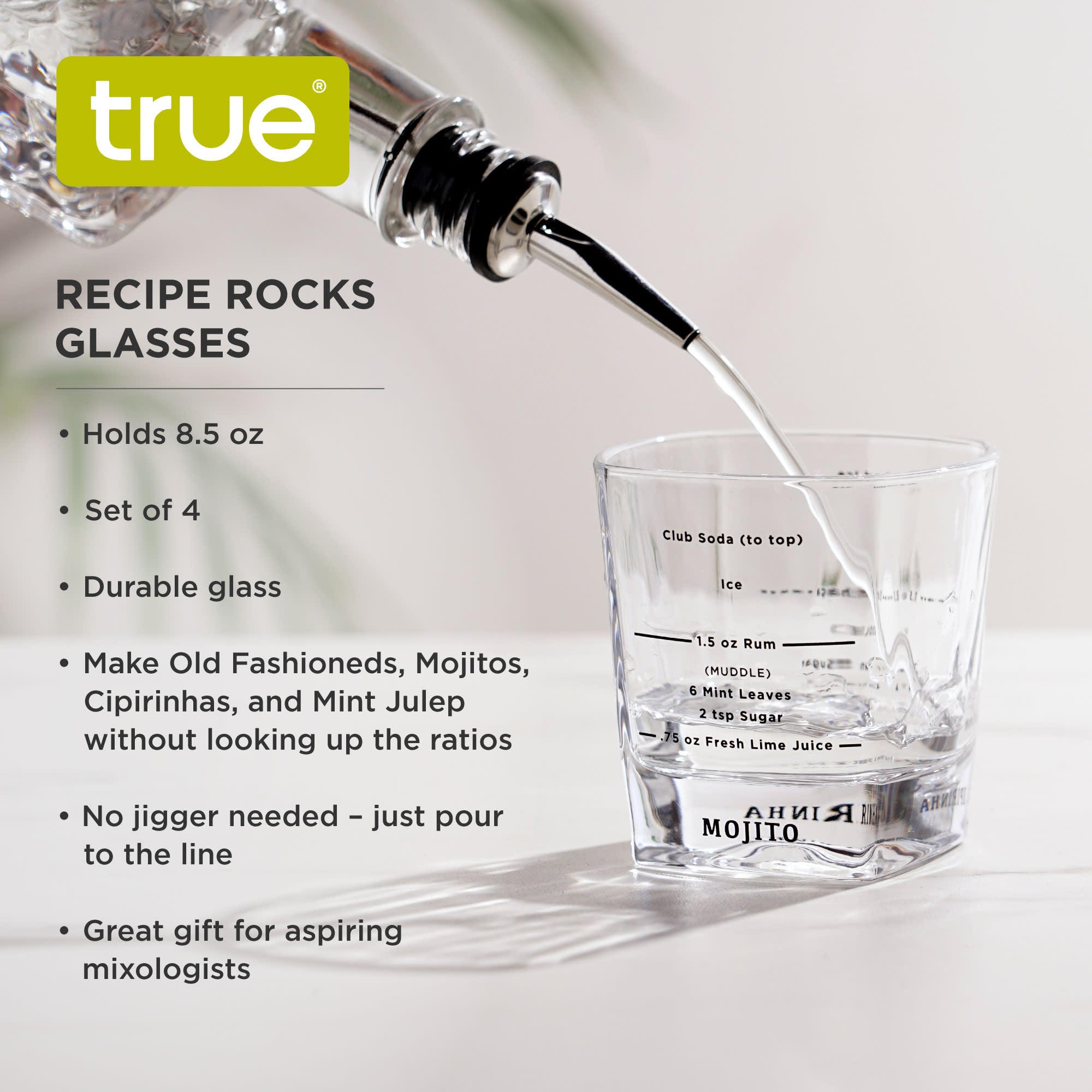 True Recipe Rocks Glasses with Cocktail Recipes