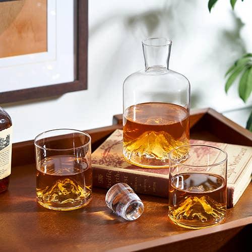 Mountain Themed Crystal Decanter & Tumblers Set - 39 North CO 