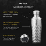 Viski Paragon Stainless Steel Cocktail Shaker, Platinum