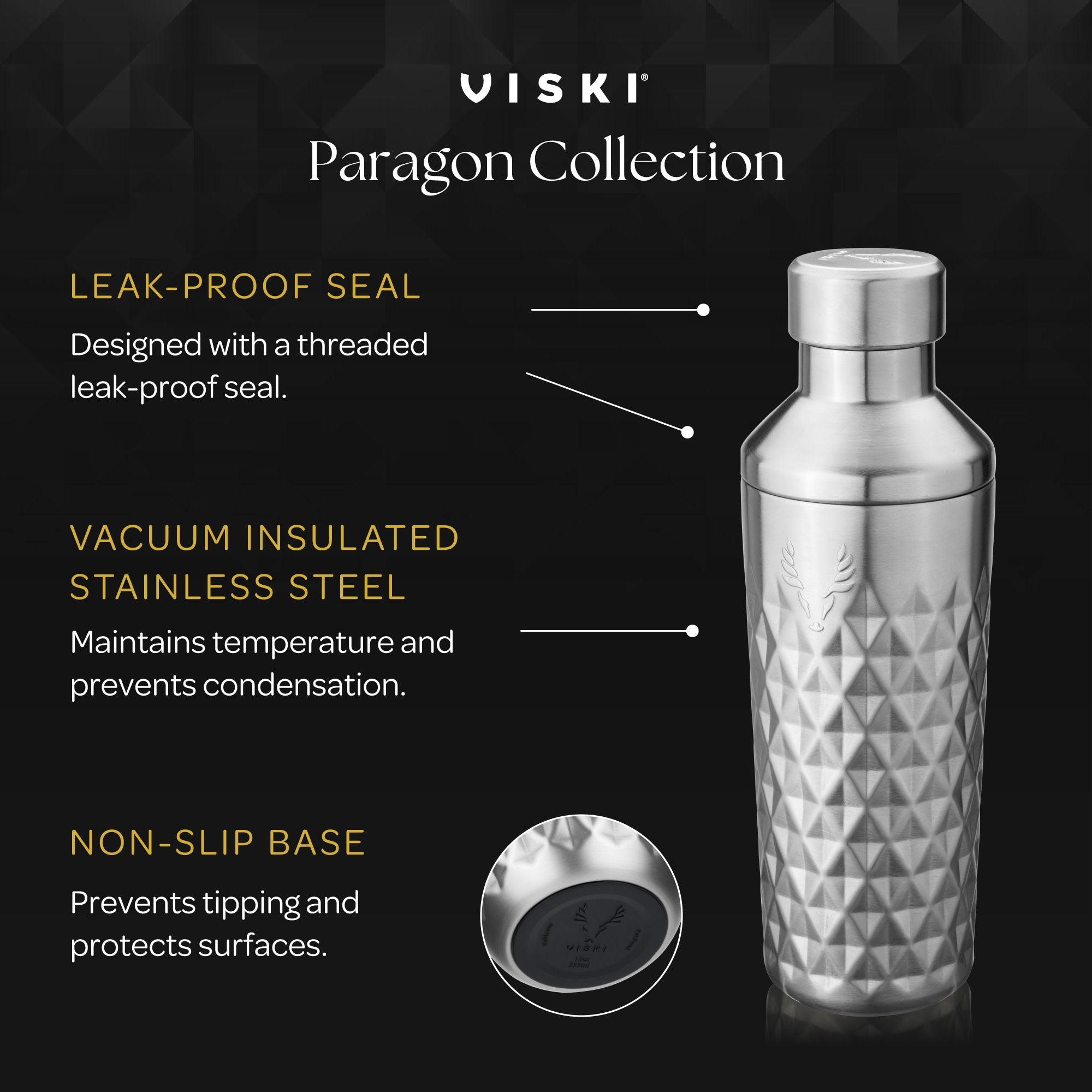 Viski Paragon Stainless Steel Cocktail Shaker, Platinum
