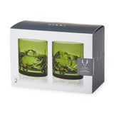 Green Crystal Rocks Glass Set – Hand-Cut Lead-Free Whiskey Tumblers (Set of 2)