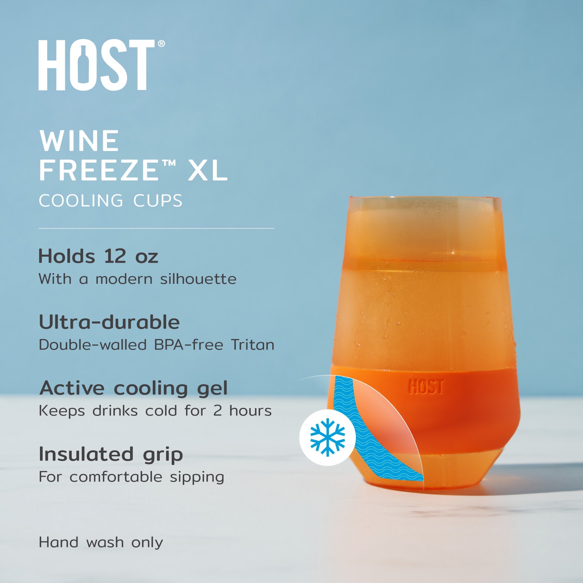 HOST Wine FREEZE XL Insulated Cooling Cup, Vivid Orange
