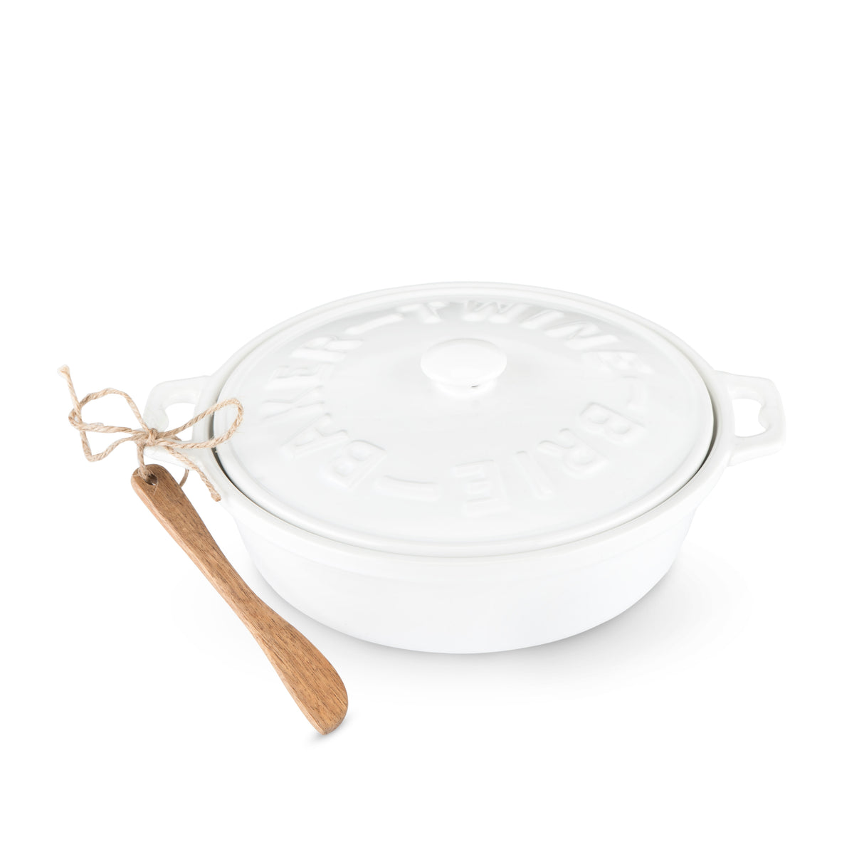 Twine Ceramic Brie Baker with Acacia Wood Spreader Set