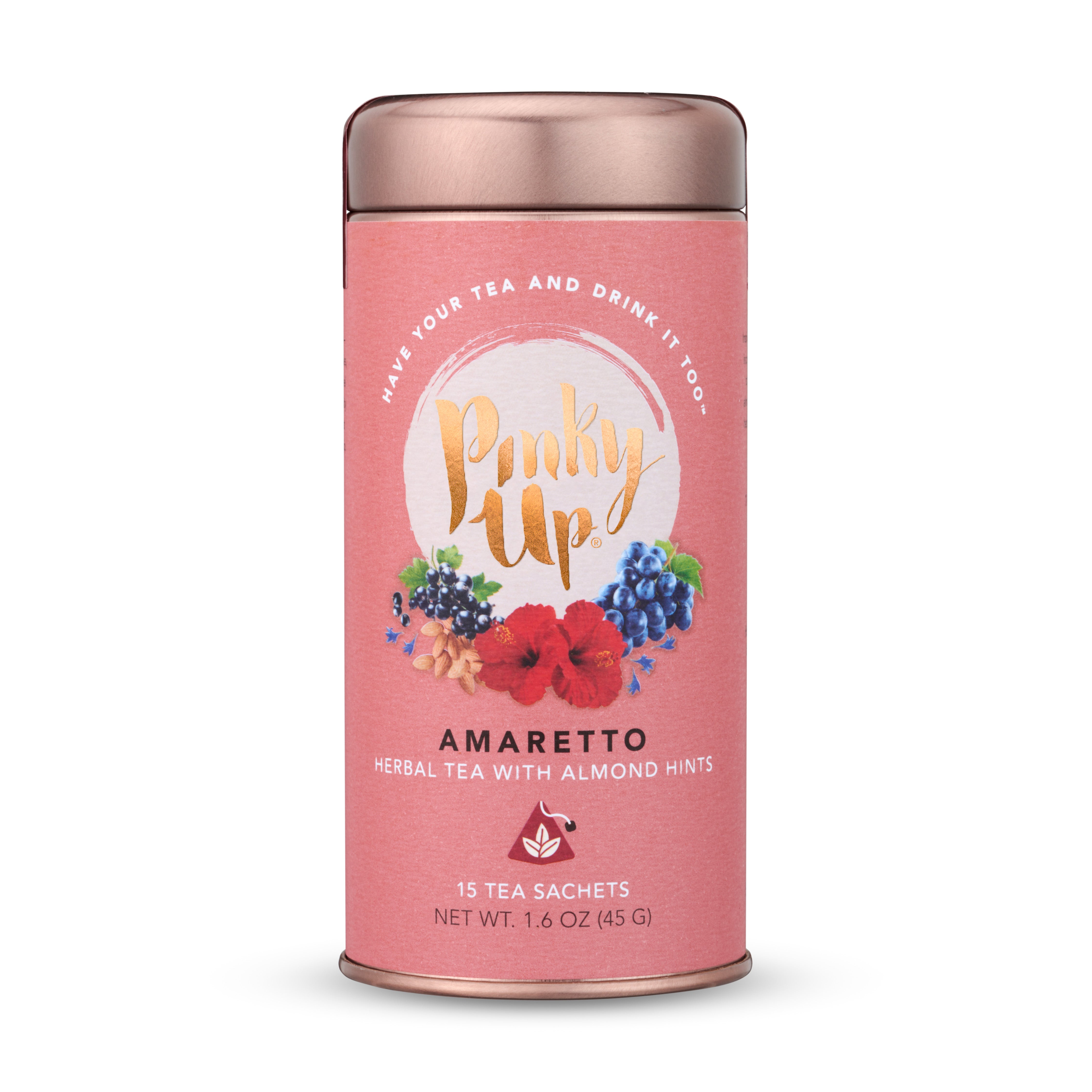 Pinky Up Amaretto Herbal Tea, Compostable Pyramid Sachets, 15 Ct