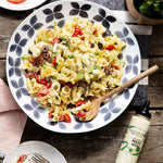 Pasta salad dressed with pesto aioli