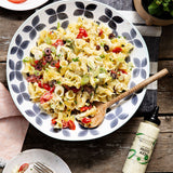 Pasta salad dressed with pesto aioli