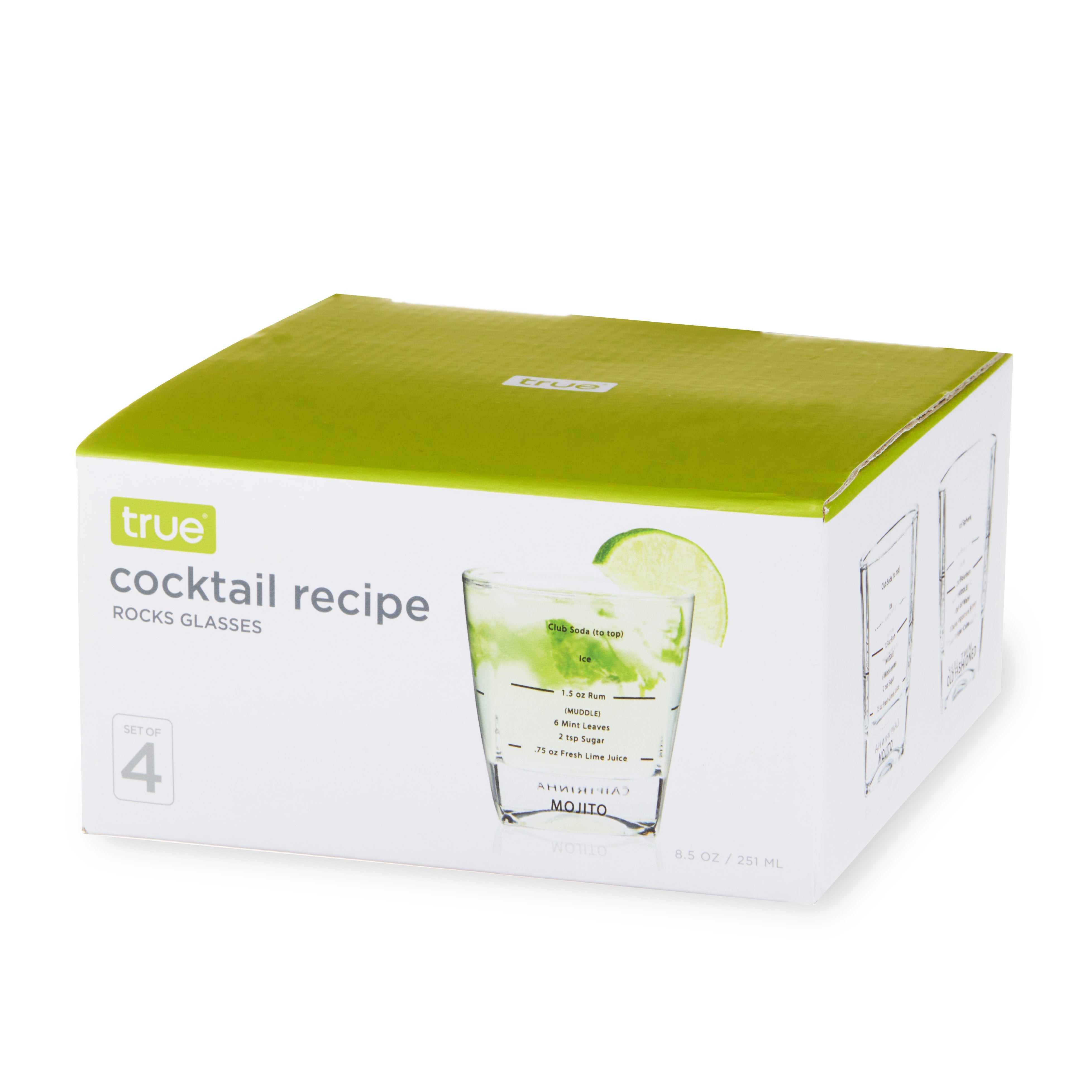 True Recipe Rocks Glasses with Cocktail Recipes