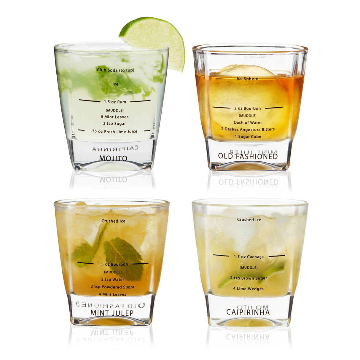 True Recipe Rocks Glasses with Cocktail Recipes, Set of 4
