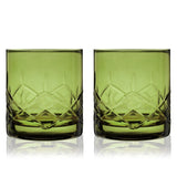 Green Crystal Rocks Glass Set – Hand-Cut Lead-Free Whiskey Tumblers (Set of 2)