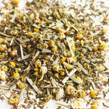 Loose chamomile, mint and lemongrass used in Cozy Night tea