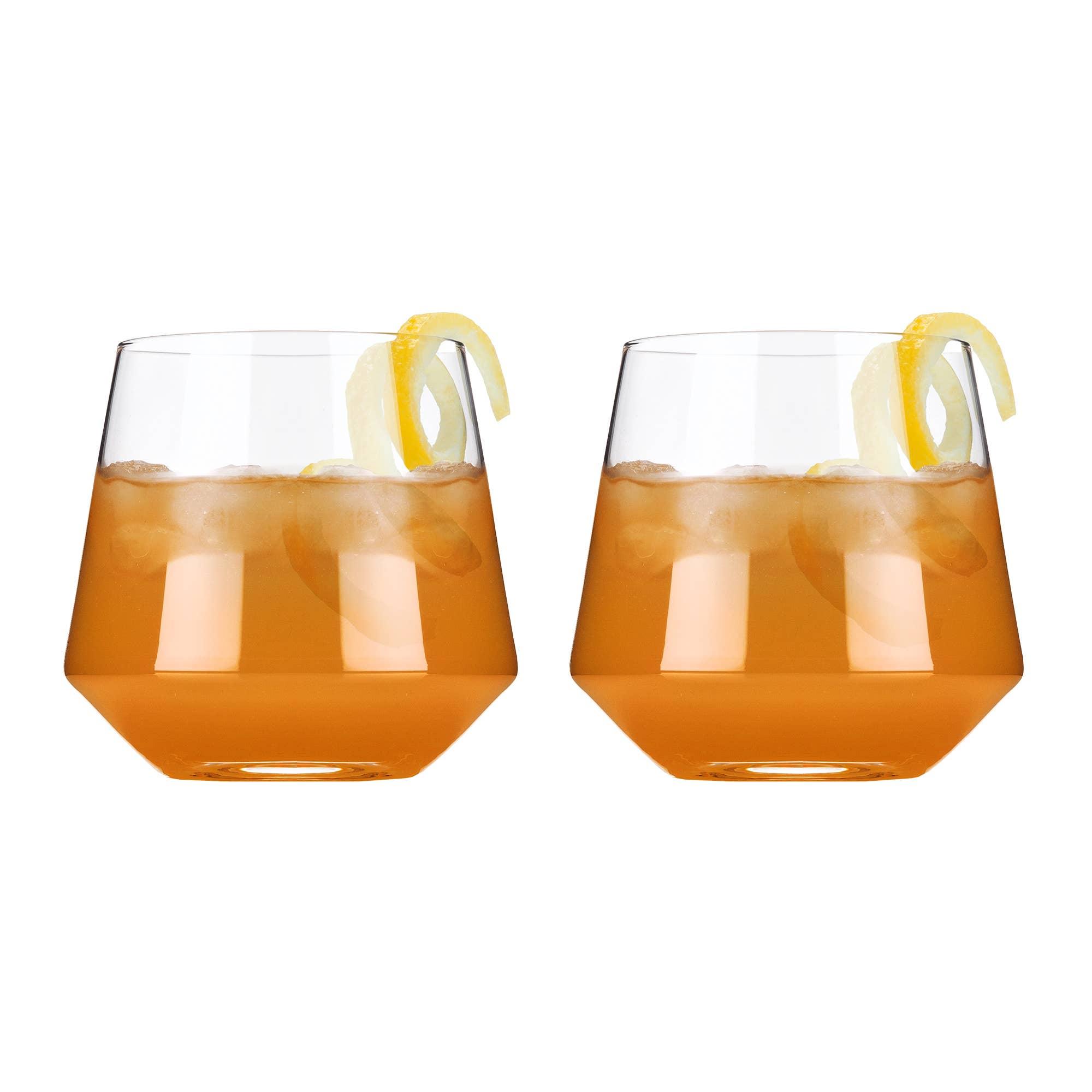 Raye™ Angled Crystal Lowball Cocktail Glasses - 39 North CO 