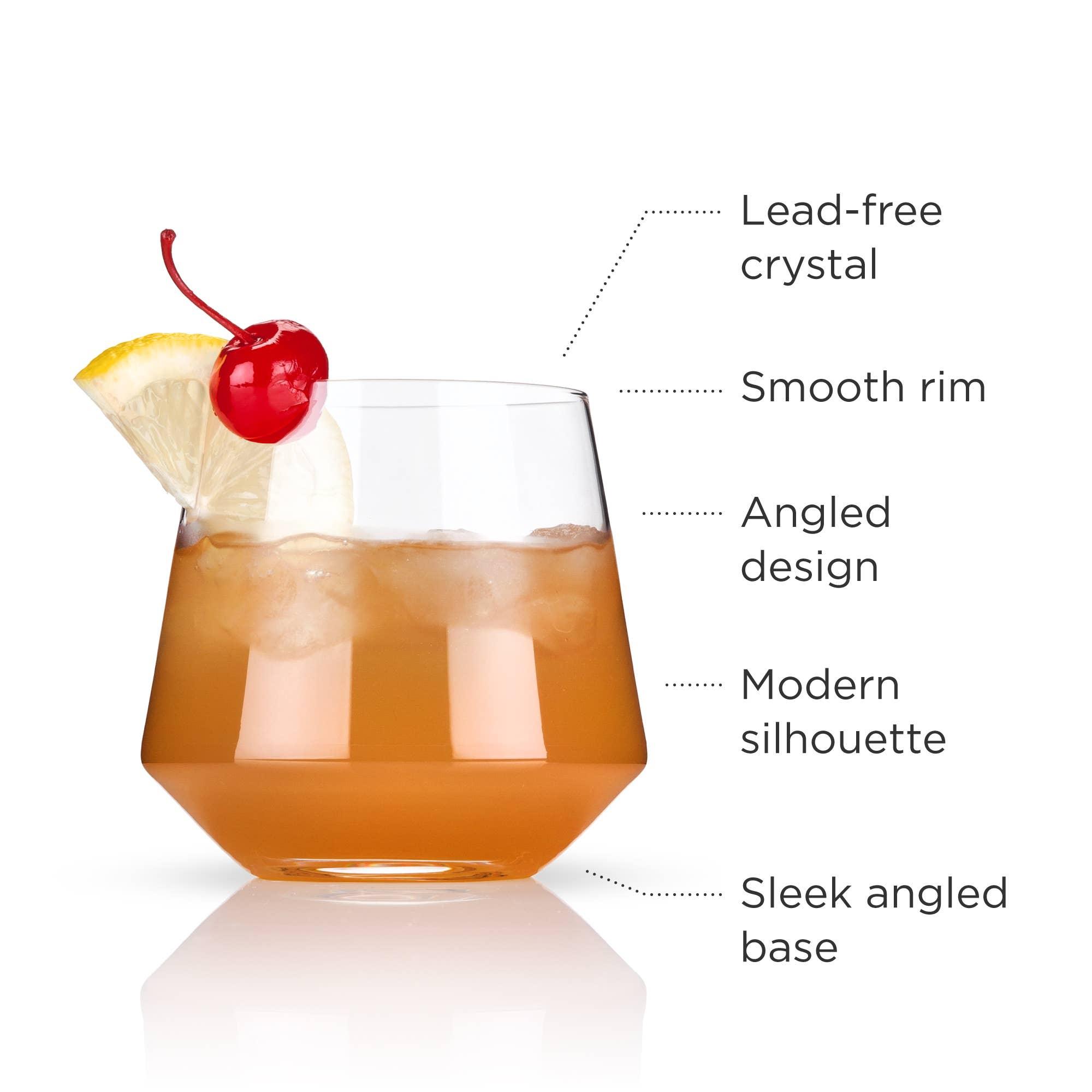 Raye™ Angled Crystal Lowball Cocktail Glasses - 39 North CO 