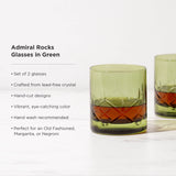 Green Crystal Rocks Glass Set – Hand-Cut Lead-Free Whiskey Tumblers (Set of 2)