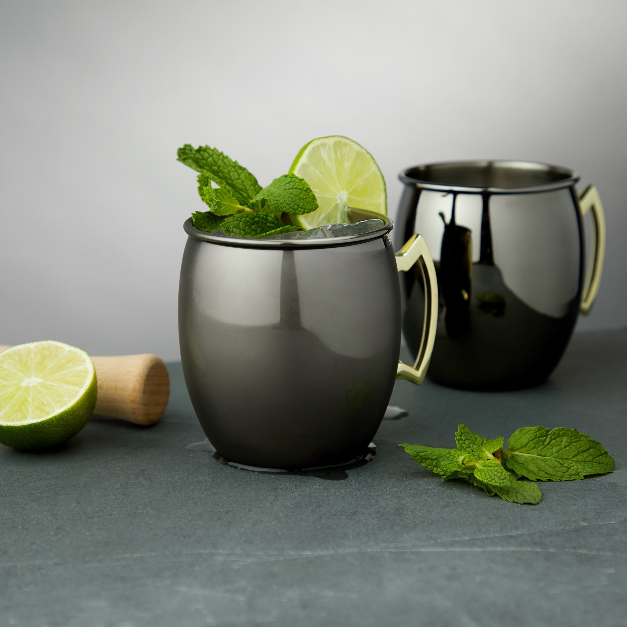 Black & Gold Moscow Mule Mugs, Set of 2, 16 oz