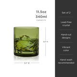 Green Crystal Rocks Glass Set – Hand-Cut Lead-Free Whiskey Tumblers (Set of 2)