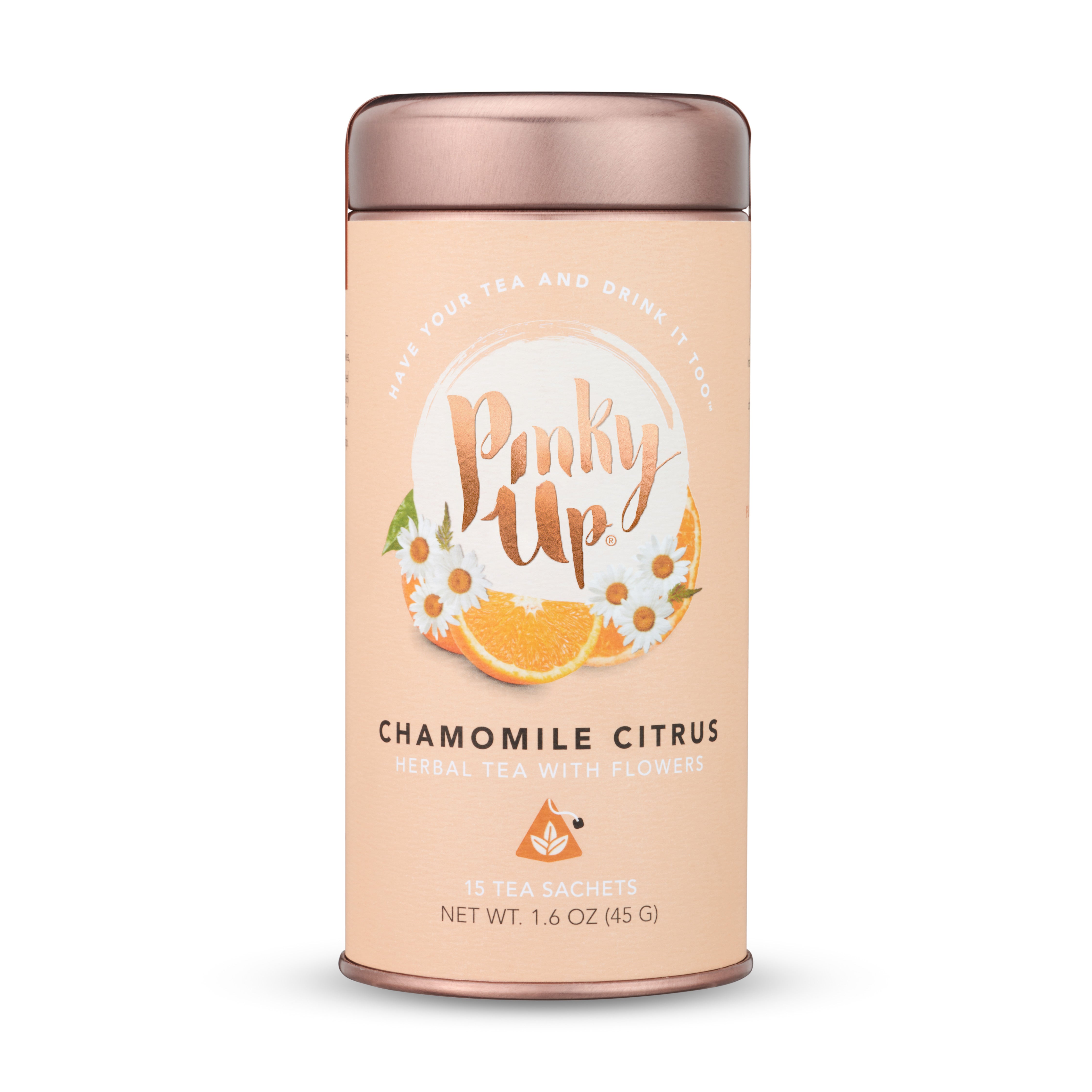 Pinky Up Chamomile Citrus Herbal Tea, Compostable Pyramid Sachets, 15 Ct