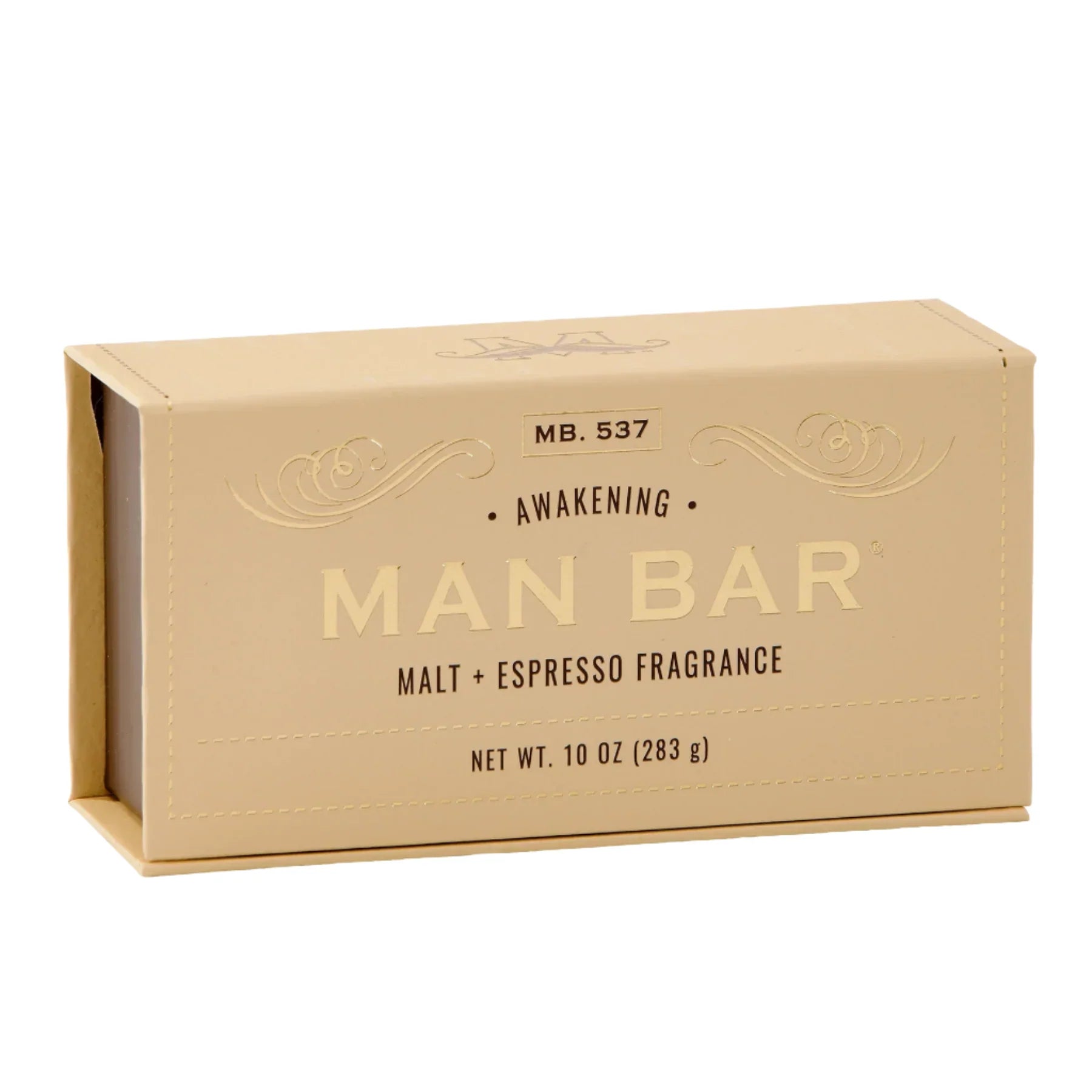 Man Bar 10 oz bar soap in Malt & Espresso, cream gift box