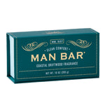 Man Bar 10 oz bar soap in Coastal Driftwood, teal gift box