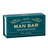 Man Bar 10 oz bar soap in Coastal Driftwood, teal gift box