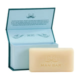 Man Bar Coastal Driftwood box open showing the 10 oz soap bar
