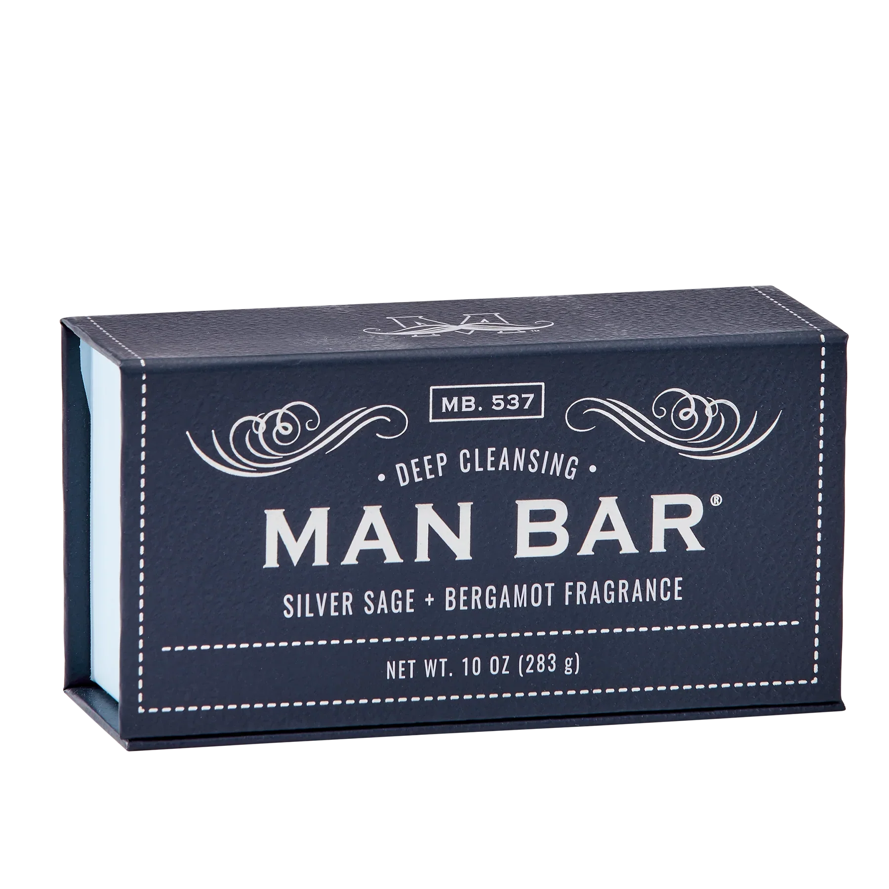 Man Bar 10 oz bar soap in Silver Sage & Bergamot, navy gift box
