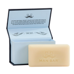 Man Bar Silver Sage & Bergamot box open showing the 10 oz soap bar