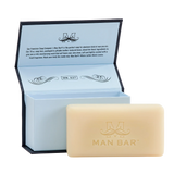 Man Bar Silver Sage & Bergamot box open showing the 10 oz soap bar